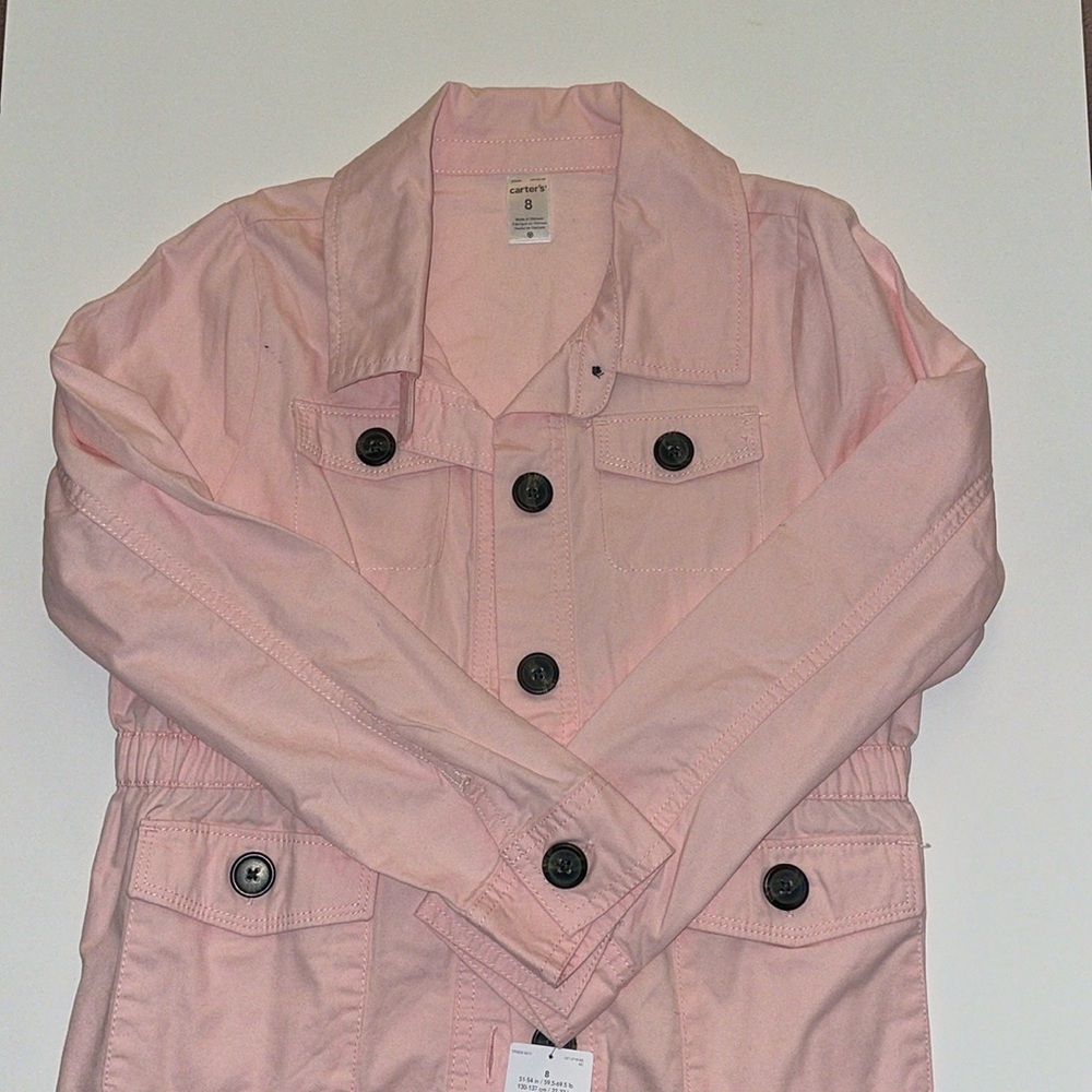 Carters Light weight, light pink button up jacket, girl size 8